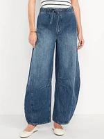 High-Waisted Pull-On Barrel Jeans