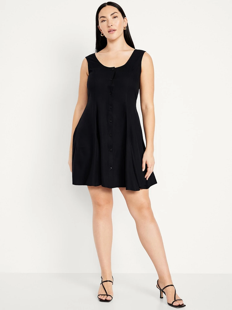 Sleeveless Crepe Button-Front Mini Dress