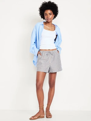 High-Waisted Poplin Pull-On Shorts -- 3.5-inch inseam
