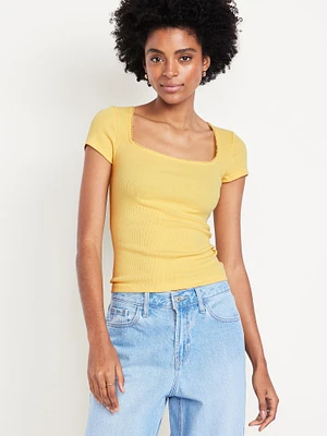 Square-Neck Ribbed T-Shirt
