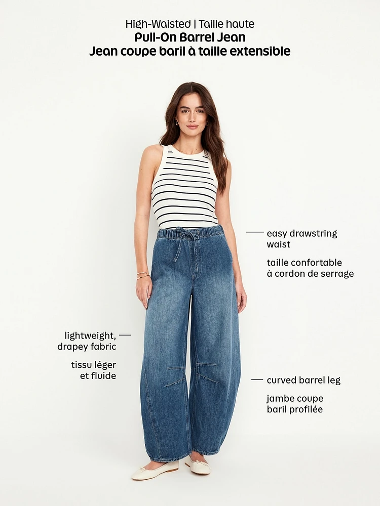 High-Waisted Pull-On Barrel Jeans