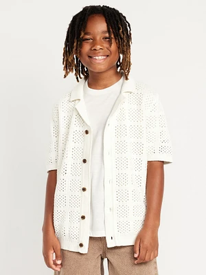 Short-Sleeve Crochet-Knit Shirt for Boys