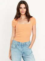 Ribbed Square-Neck T-Shirt