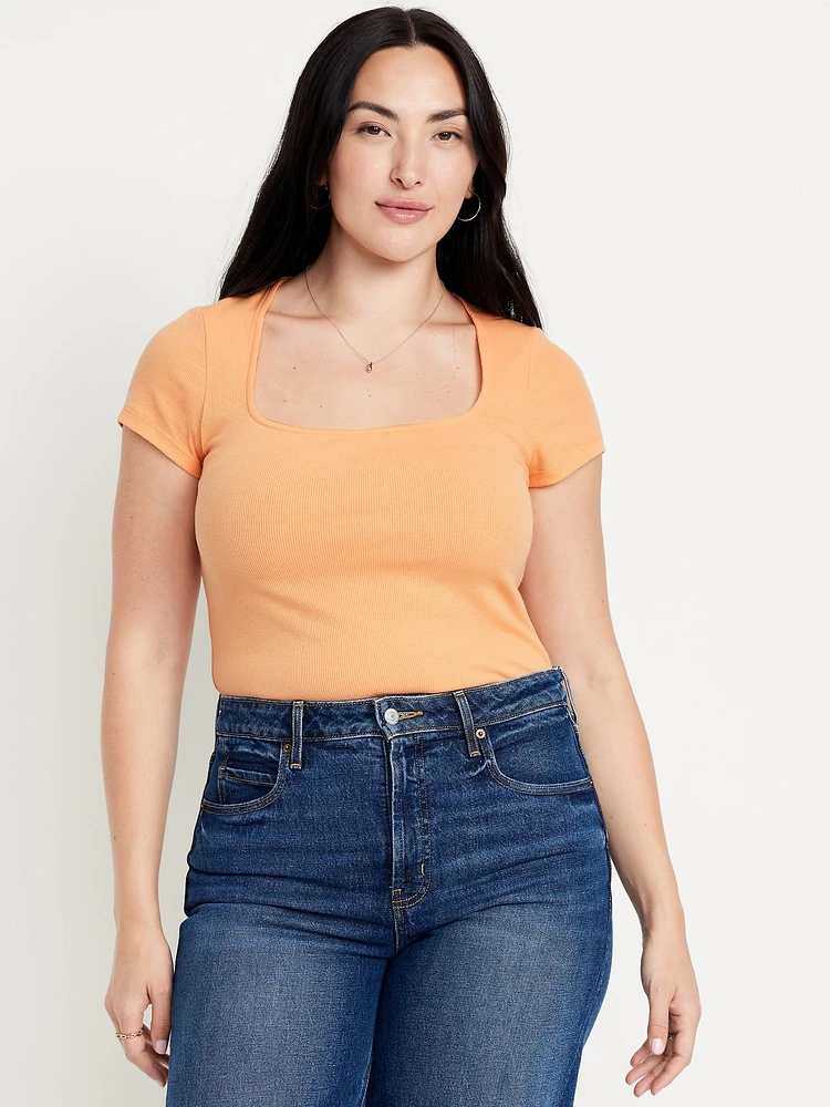 Ribbed Square-Neck T-Shirt