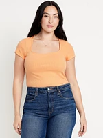 Ribbed Square-Neck T-Shirt