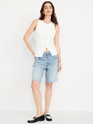 Mid-Rise Baggy Jean Bermuda Shorts -- 9-inch inseam