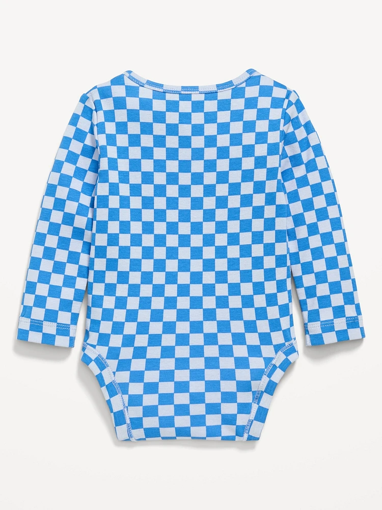Printed Long-Sleeve Henley Bodysuit for Baby