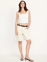 Mid-Rise Baggy Jean Bermuda Shorts -- 9-inch inseam
