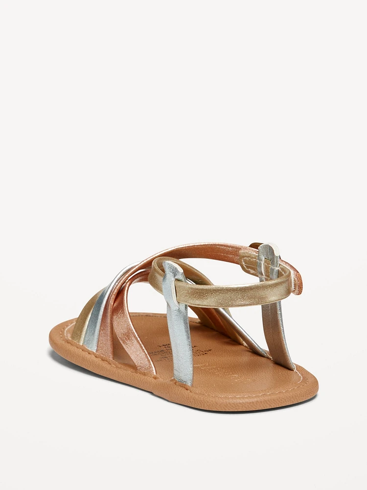 Metallic Faux-Leather Strappy Sandals for Baby