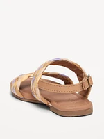 Faux-Leather Raffia Sandals for Toddler Girls