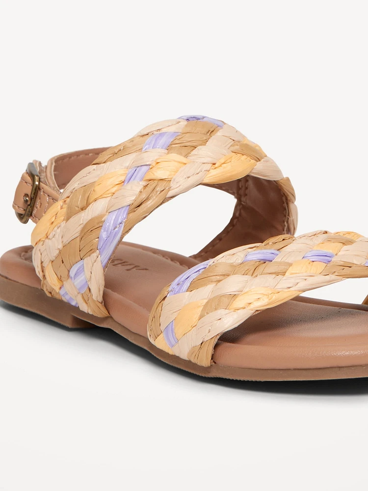Faux-Leather Raffia Sandals for Toddler Girls