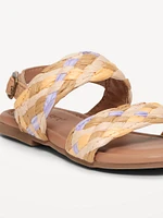 Faux-Leather Raffia Sandals for Toddler Girls