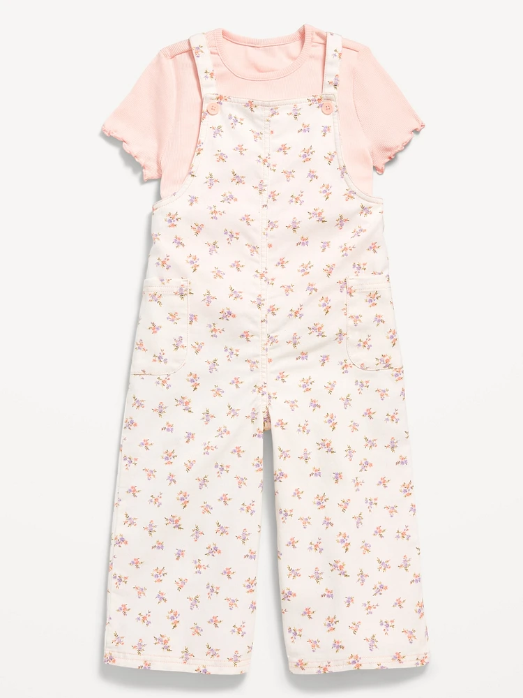 Short-Sleeve T-Shirt and Jumpsuit Set for Toddler Girls
