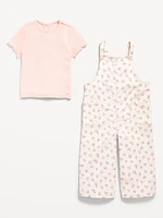 Short-Sleeve T-Shirt and Jumpsuit Set for Toddler Girls