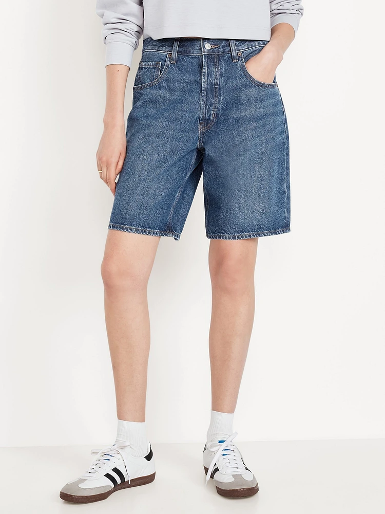 Mid-Rise Baggy Jean Bermuda Shorts -- 9-inch inseam