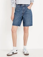 Mid-Rise Baggy Jean Bermuda Shorts -- 9-inch inseam