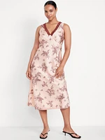 Lace-Trim Satin Midi Dress