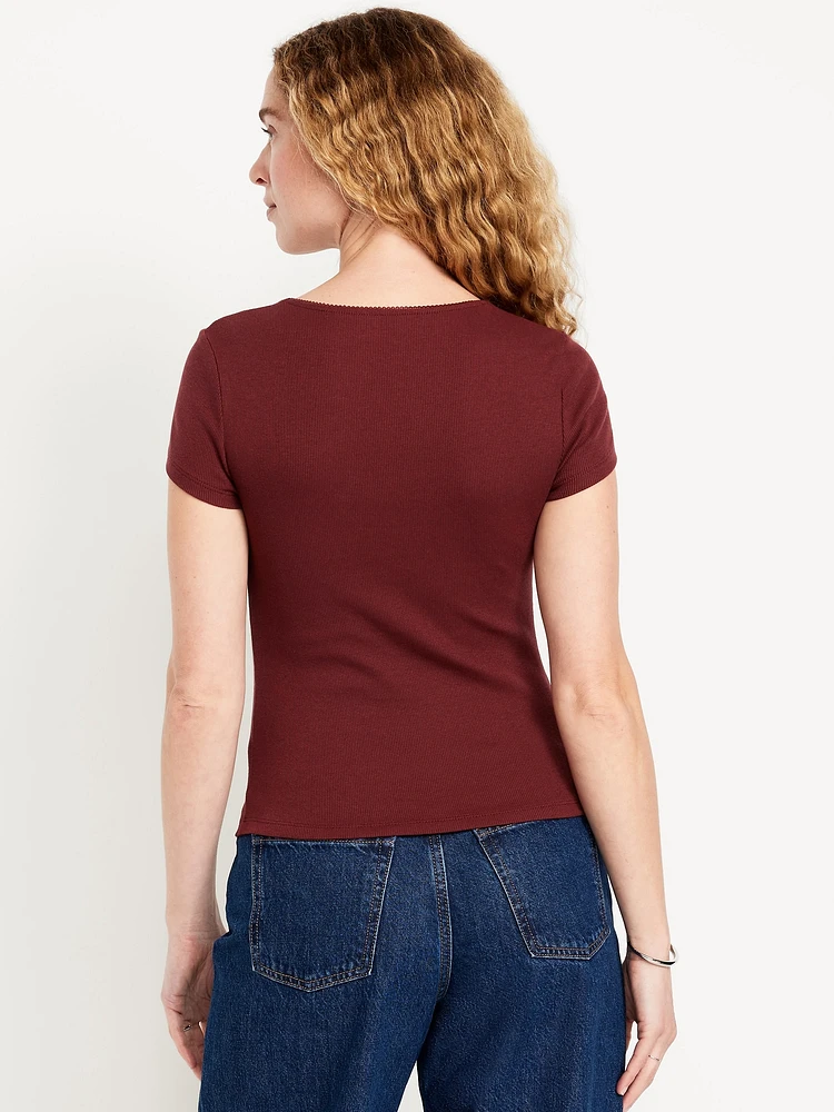 Square-Neck Ribbed T-Shirt