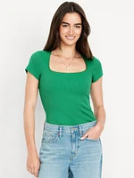 Square-Neck Ribbed T-Shirt