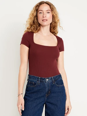 Square-Neck Ribbed T-Shirt
