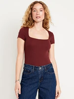 Square-Neck Ribbed T-Shirt