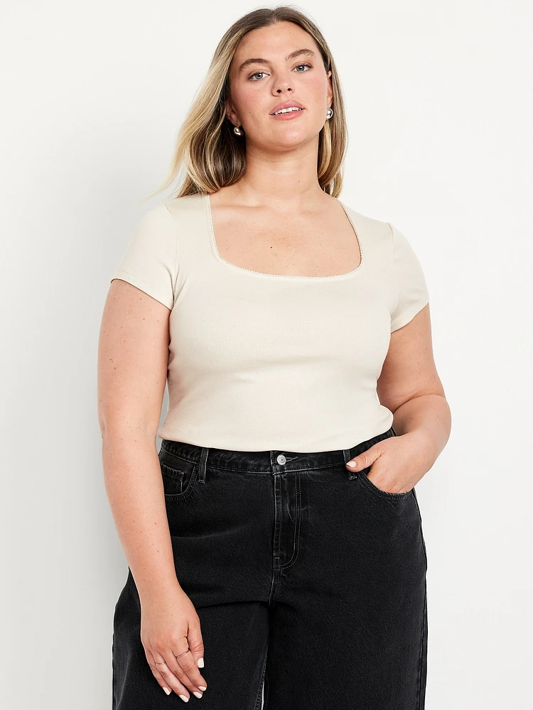 Square-Neck Ribbed T-Shirt