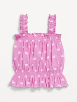 Sleeveless Crinkle Jacquard Peplum Tank Top for Toddler Girls