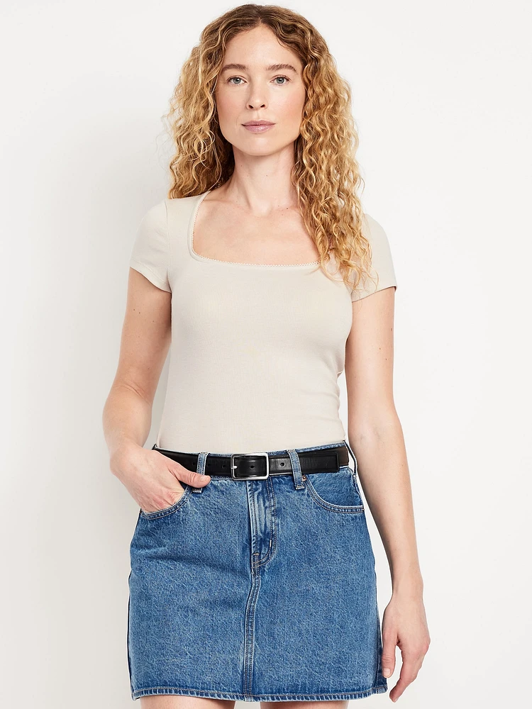 Square-Neck Ribbed T-Shirt
