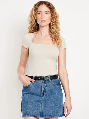 Square-Neck Ribbed T-Shirt