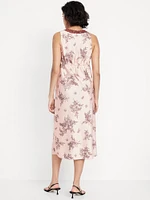 Lace-Trim Satin Midi Dress