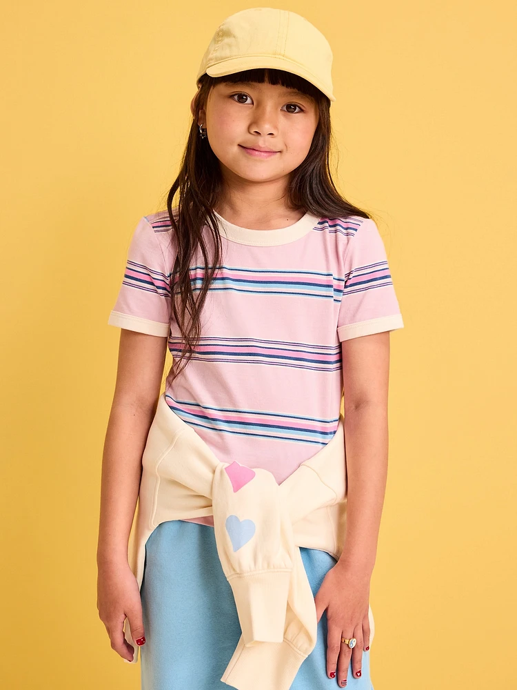Fitted Short-Sleeve Printed Ringer T-Shirt for Girls
