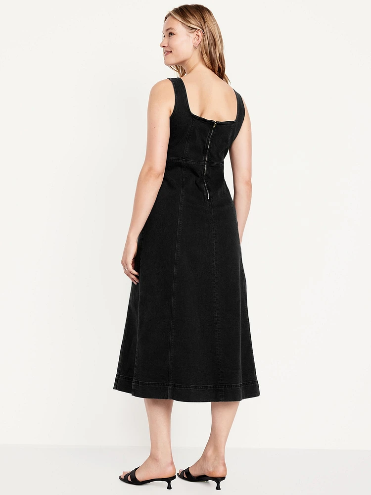 Fit & Flare Sleeveless Denim Midi Dress