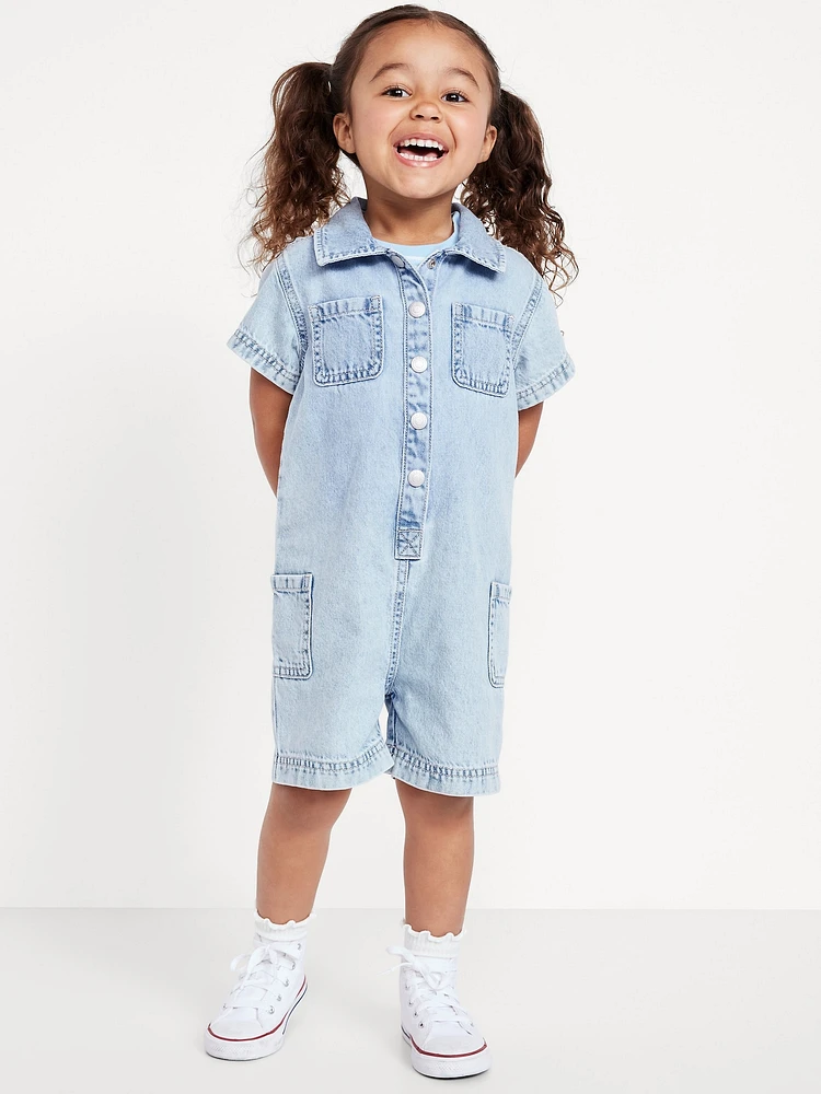 Short-Sleeve Utility Romper for Toddler Girls