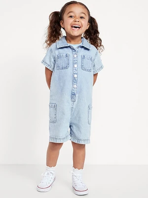 Short-Sleeve Utility Romper for Toddler Girls