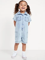 Short-Sleeve Utility Romper for Toddler Girls