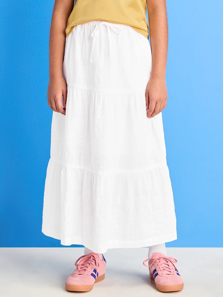 Printed Tiered Swing Midi Skirt for Girls