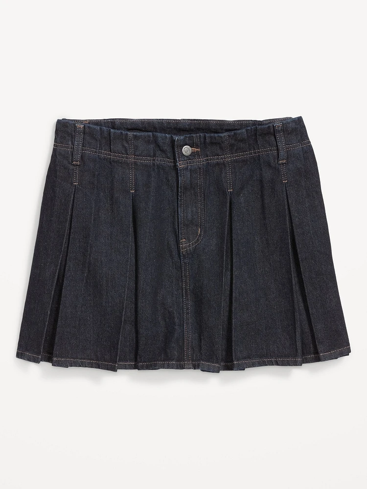 Mid-Rise Pleated Jean Mini Skirt