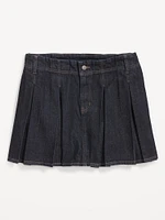Mid-Rise Pleated Jean Mini Skirt