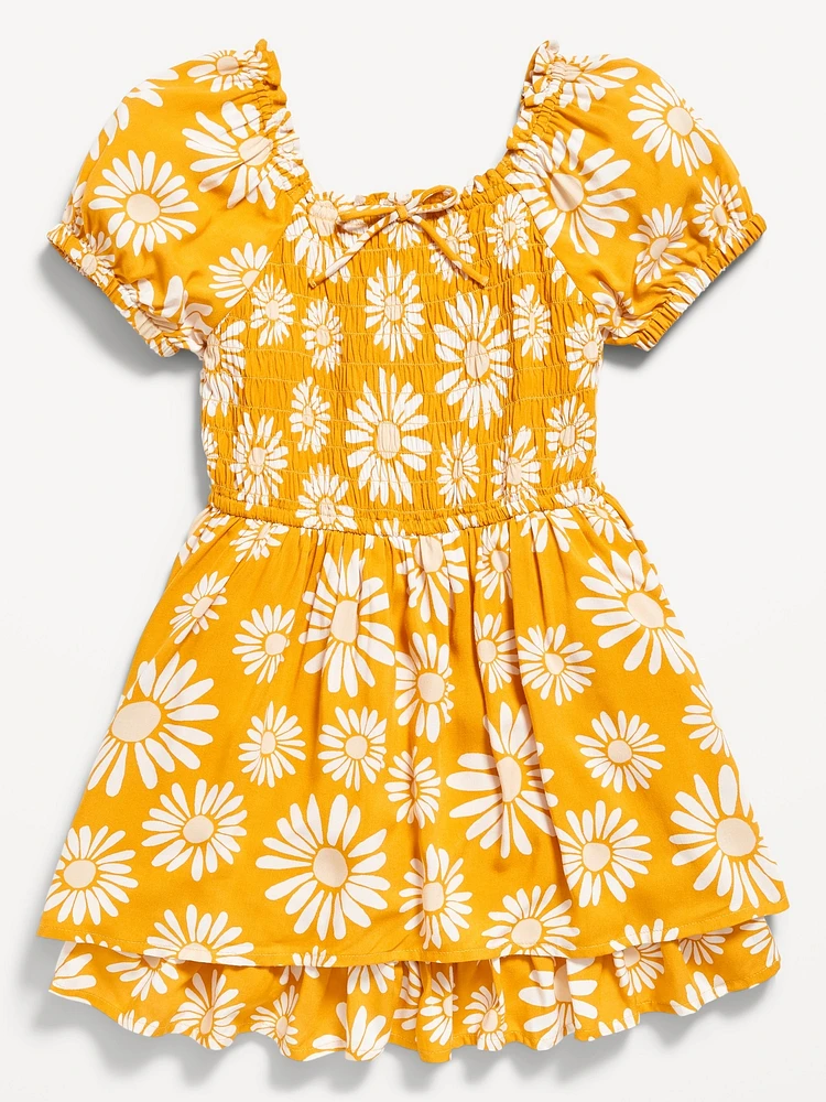 Printed Puff-Sleeve Smocked Dress for Girls