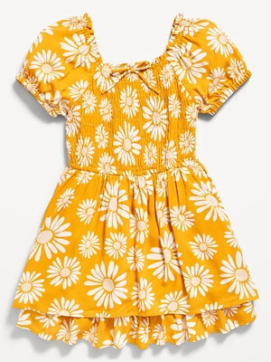 Printed Puff-Sleeve Smocked Dress for Girls