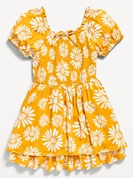 Printed Puff-Sleeve Smocked Dress for Girls