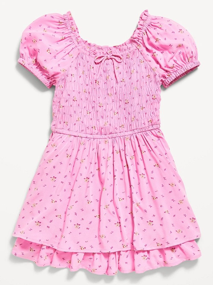 Printed Puff-Sleeve Smocked Dress for Girls