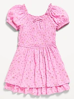 Printed Puff-Sleeve Smocked Dress for Girls