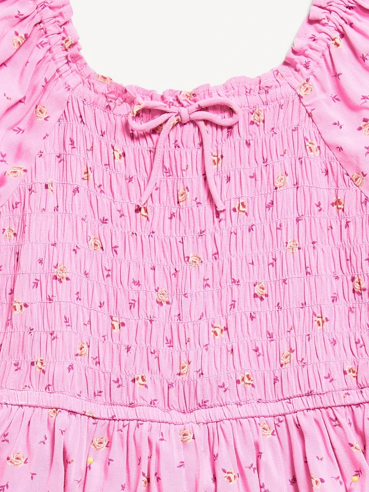 Printed Puff-Sleeve Smocked Dress for Girls