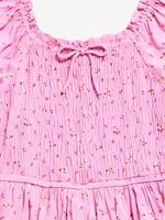 Printed Puff-Sleeve Smocked Dress for Girls