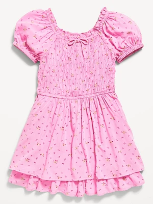 Printed Puff-Sleeve Smocked Dress for Girls