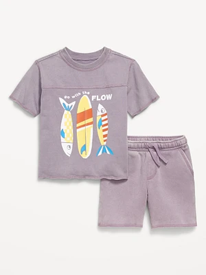 Short-Sleeve Graphic T-Shirt and Shorts Set for Toddler Boys