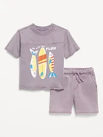Short-Sleeve Graphic T-Shirt and Shorts Set for Toddler Boys