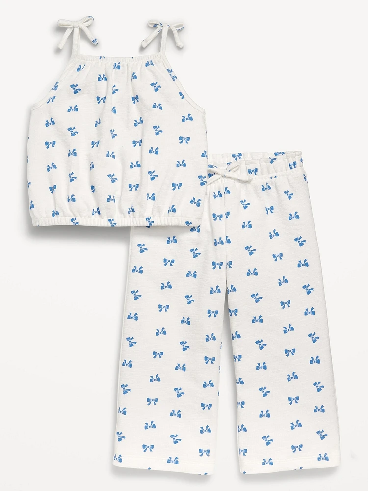 Printed Cinched-Hem Cami and Wide-Leg Pants Set for Toddler Girls