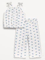 Printed Cinched-Hem Cami and Wide-Leg Pants Set for Toddler Girls
